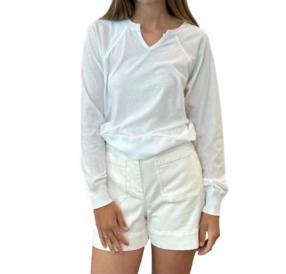 NEW BOBI split neck pullover in white